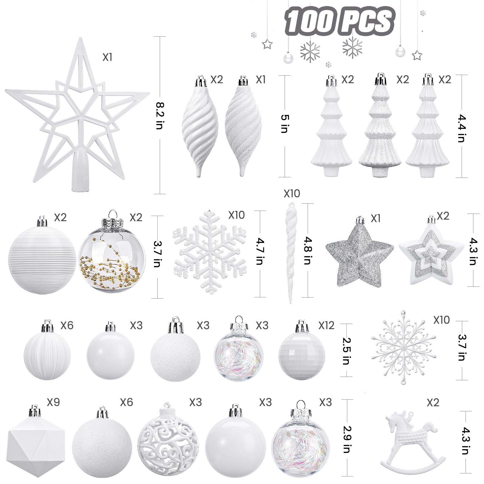 100pcs Shatterproof Plastic Christmas Tree Decorations Ornaments Set - SHareconn