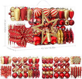 106pcs Christmas Shatterproof Plastic Balls Ornaments Set Red & Gold - SHareconn