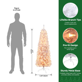 SHareconn 4ft Prelit Artificial Hinged Slim Pencil Christmas Tree with Warm White Lights, Full Branch Tips, Perfect Choice Decoration for Xmas Holiday, 4 FT, White - SHareconn