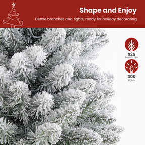 SHareconn 7ft Prelit Snow Flocked Artificial Holiday Christmas Tree with 350 Warm White Lights, Foldable Stand, Full Snow Branch Tips for Home, Office, Party Decoration, 7.5 FT, White - SHareconn