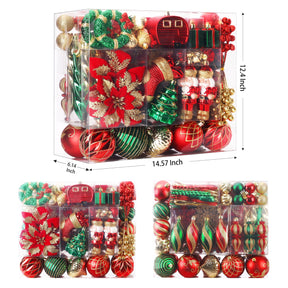 135Pcs Red, Green and Gold Christmas Ball Ornament Set