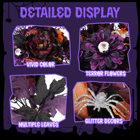 2 pcs Large Artificial Halloween Purple Fake Flower with Glitter Spider&Eyeball - SHareconn