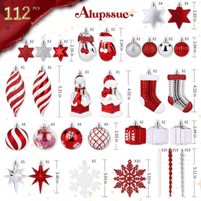 112pcs Red and White Penguin, Polar Bear Christmas Balls Ornaments Set