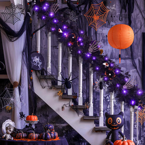 Halloween Black Garlands with Bone Claws Battery Operated Purple/Warm Pre-lit LED Lights and Time - SHareconn