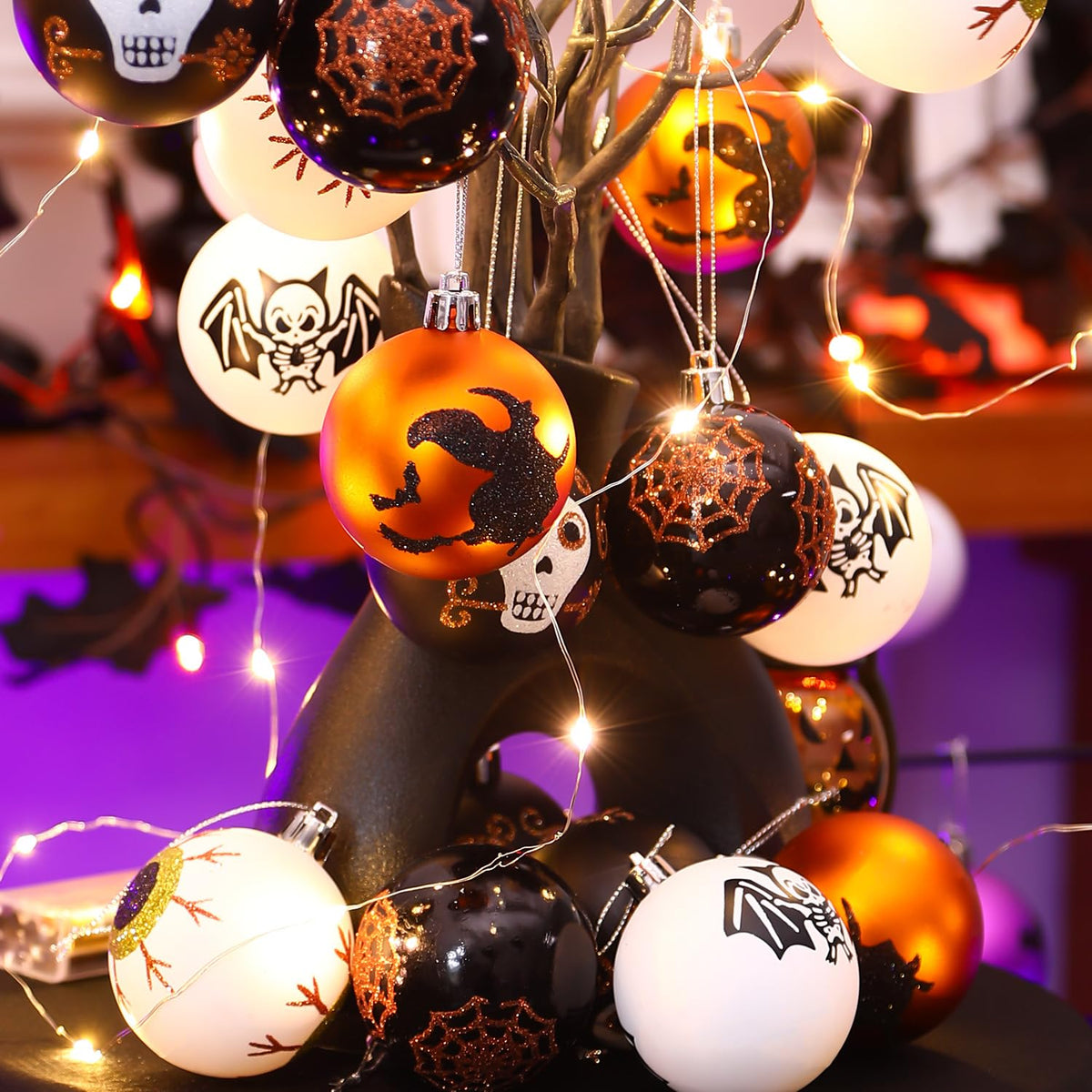 30ct 2.36 Inch Halloween Tree Ornaments(Black & Orange Purple) - SHareconn