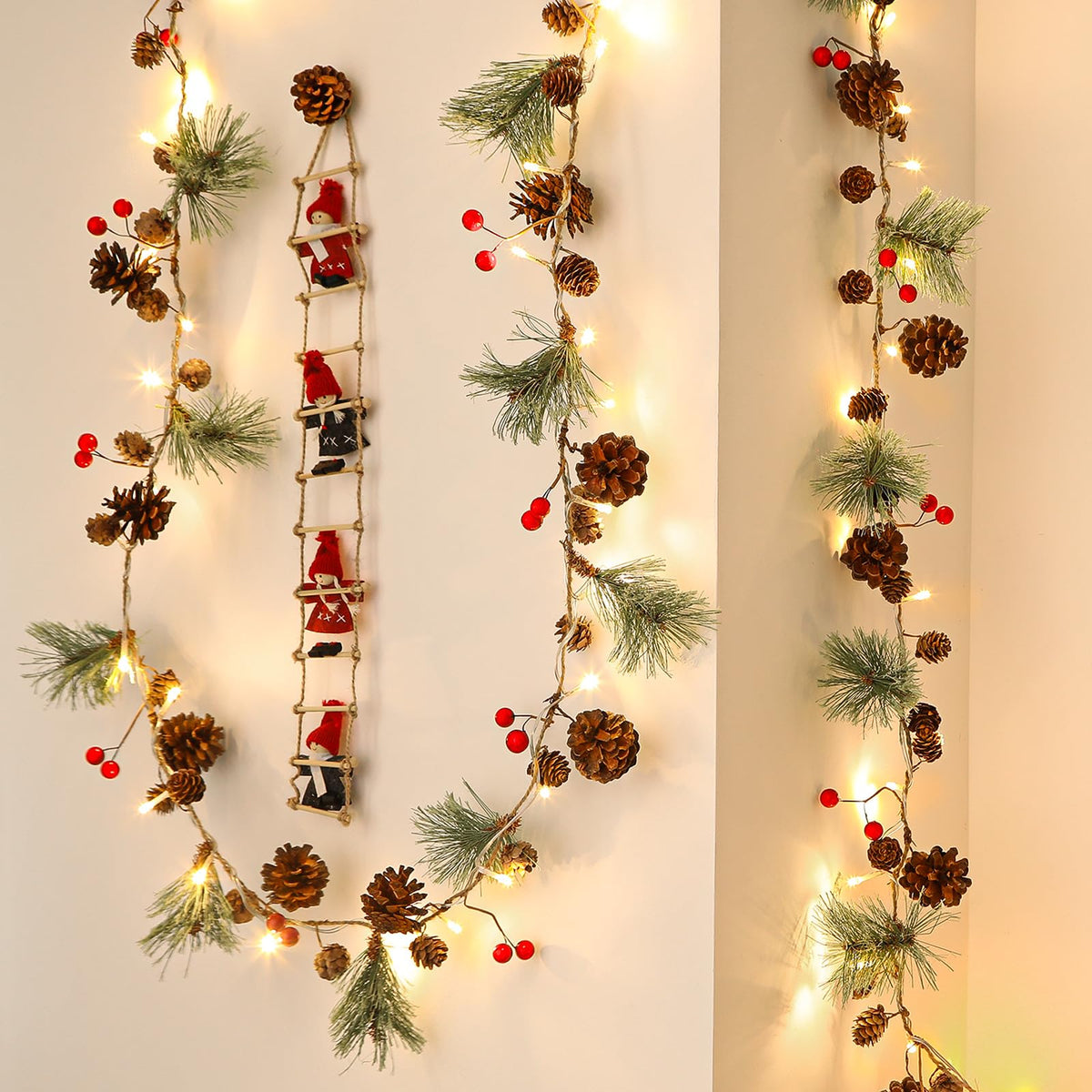 SHareconn 2Pack 6FT Prelit Christmas Garland with Multi-Color String Lights - SHareconn