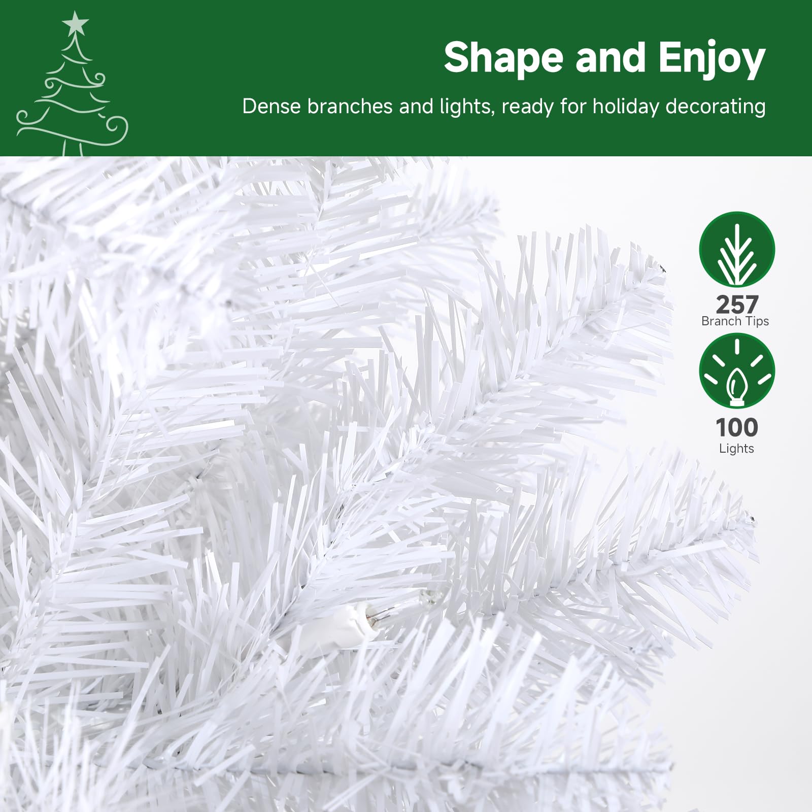 SHareconn 4ft Prelit Artificial Hinged Slim Pencil Christmas Tree with Warm White Lights, Full Branch Tips, Perfect Choice Decoration for Xmas Holiday, 4 FT, White - SHareconn