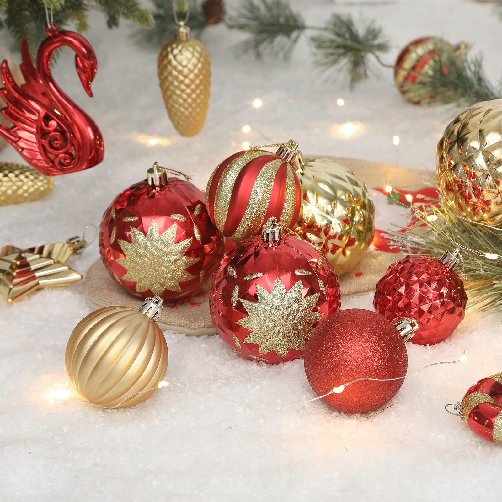 128pcs Shatterproof Plastic Baubles Christmas Balls Ornaments Set Red and Gold - SHareconn