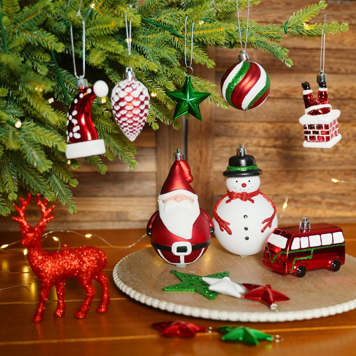 100 Pcs Red & Green & White Christmas Ball Ornaments Set with Hanging Rope