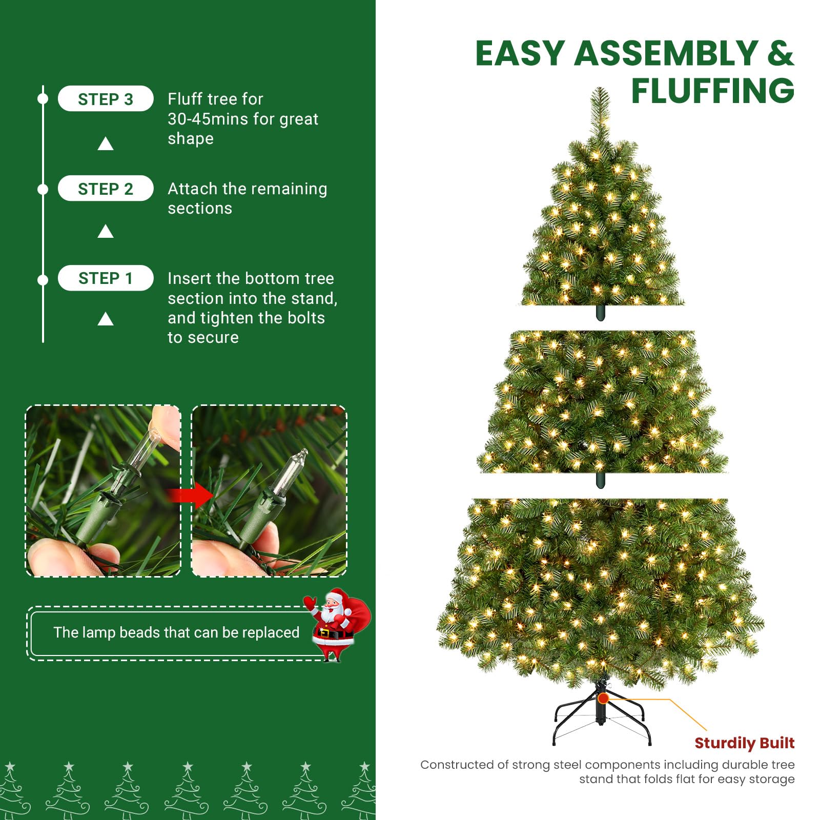 SHareconn 4ft Prelit Premium Artificial Hinged Christmas Tree with Warm White Lights, Perfect Choice for Xmas Decoration, 4 FT, Green - SHareconn