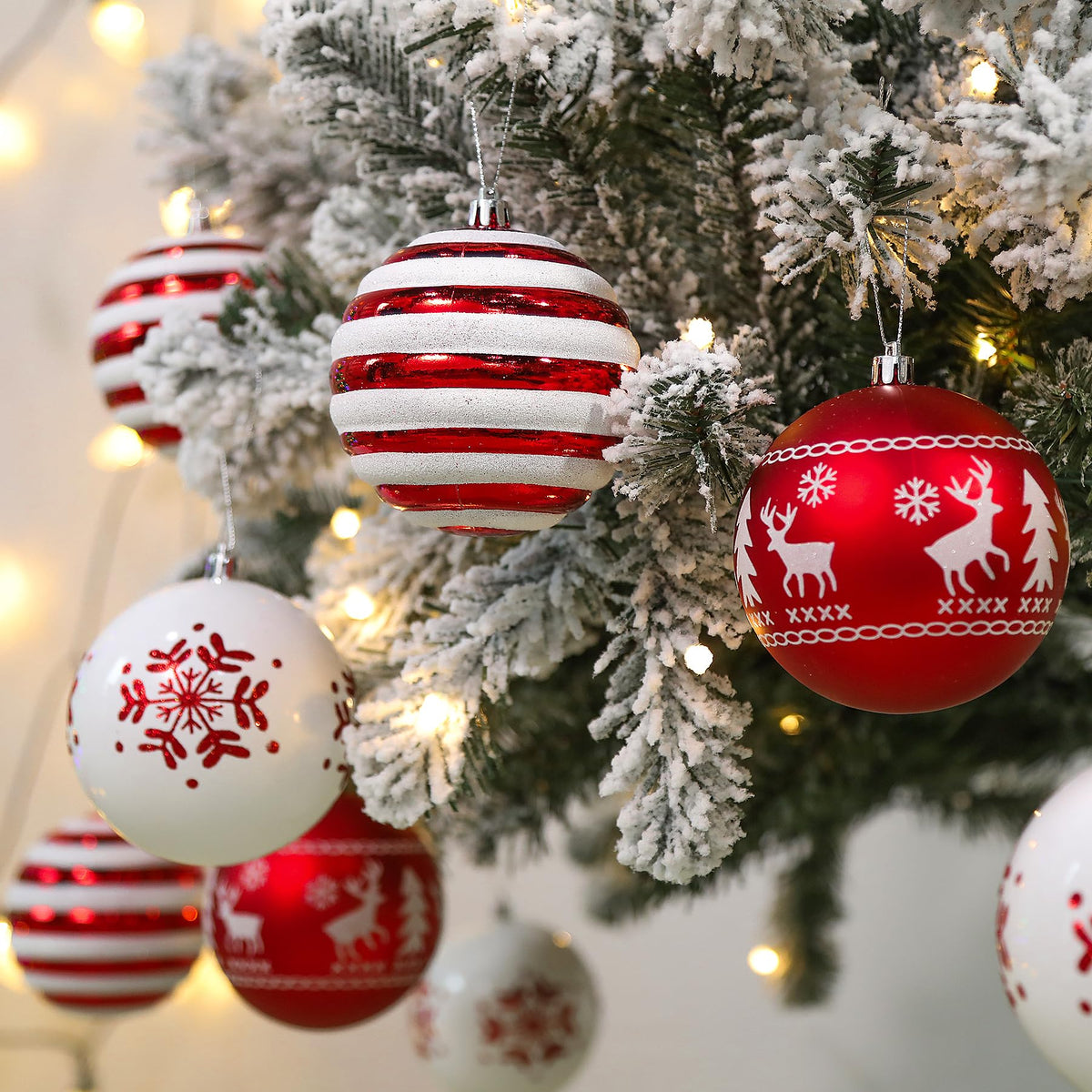 9ct 3.94 Inch Red & White Christmas Tree Balls Ornaments