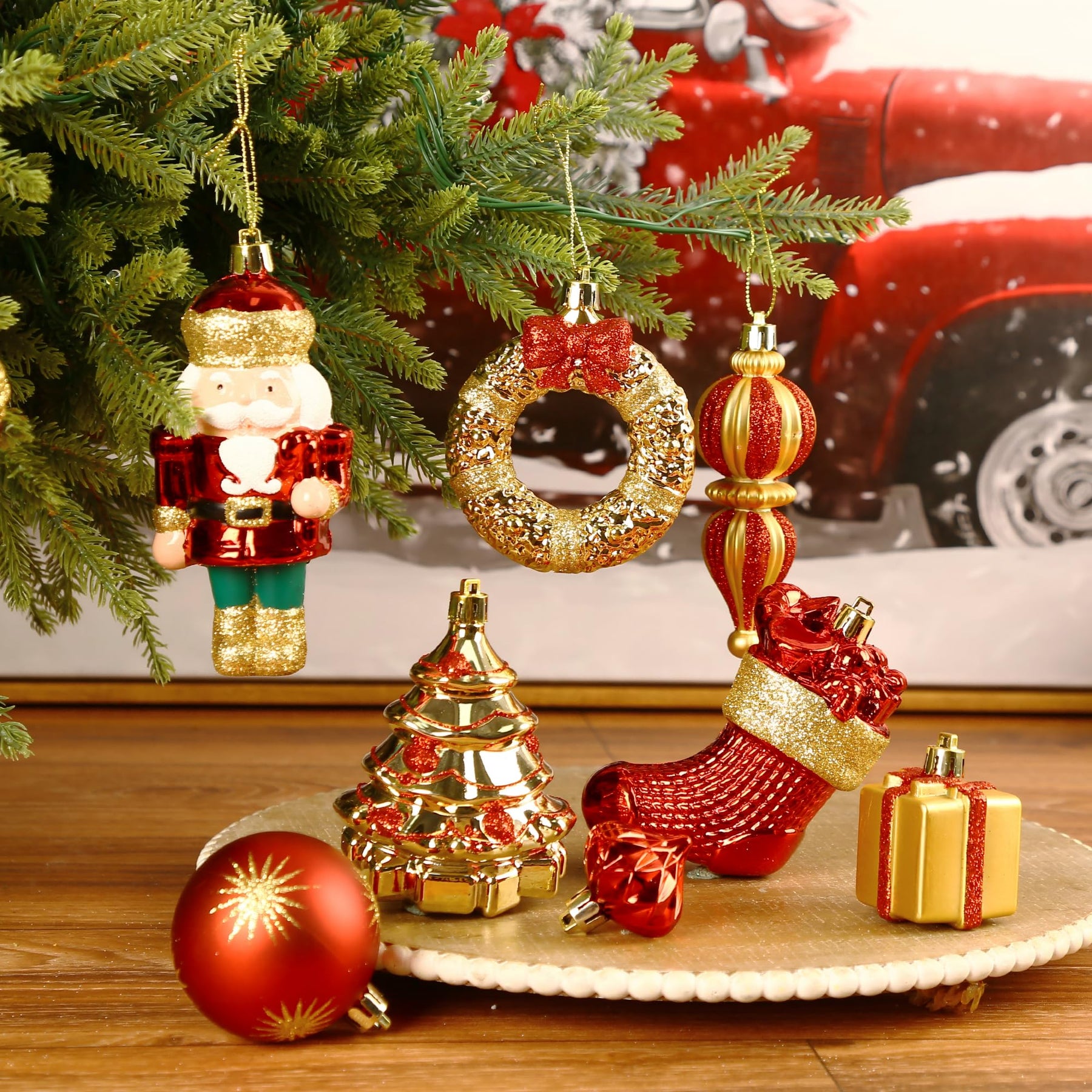 135pcs Red and Gold Christmas Balls Ornaments Set