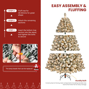 SHareconn 7ft Prelit Snow Flocked Artificial Holiday Christmas Tree with 350 Warm White Lights, Foldable Stand, Full Snow Branch Tips for Home, Office, Party Decoration, 7.5 FT, White - SHareconn