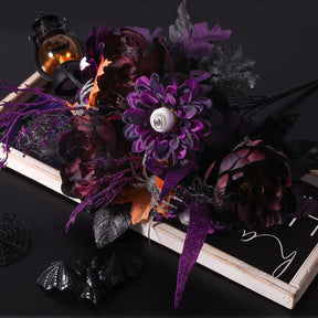 2 pcs Large Artificial Halloween Purple Fake Flower with Glitter Spider&Eyeball - SHareconn