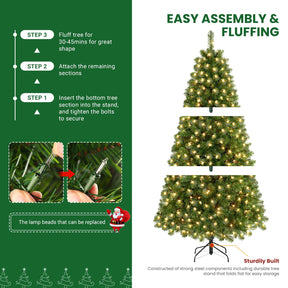 SHareconn 7ft Prelit Premium Artificial Hinged Christmas Tree with Warm White Lights, Perfect Choice for Xmas Decoration, 7 FT, Green - SHareconn