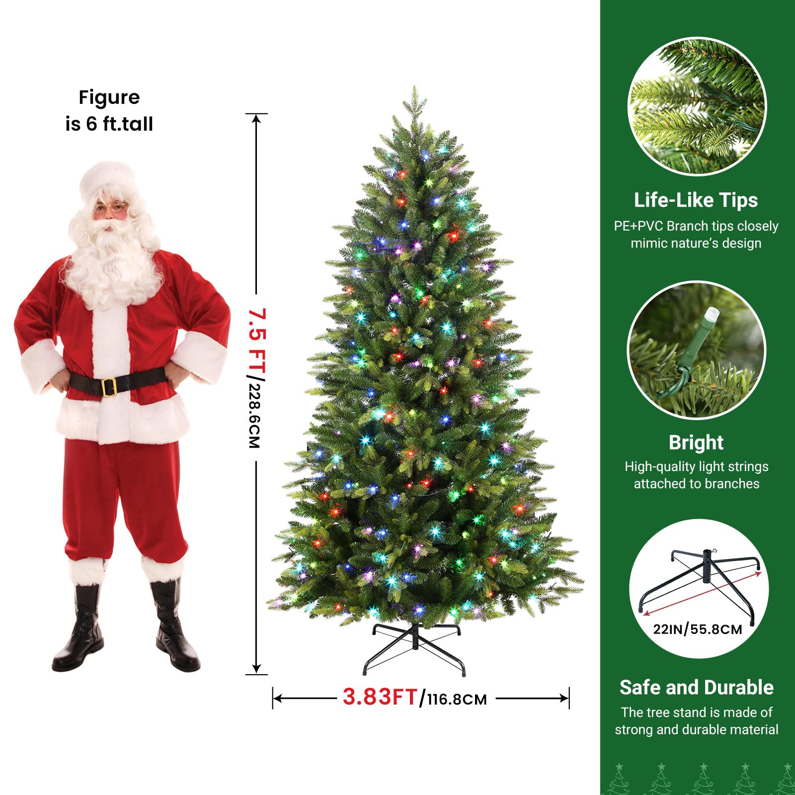 7.5ft Upgraded Prelit Color Changing RGB Lights Artificial Hinged Christmas Tree with Remote Control