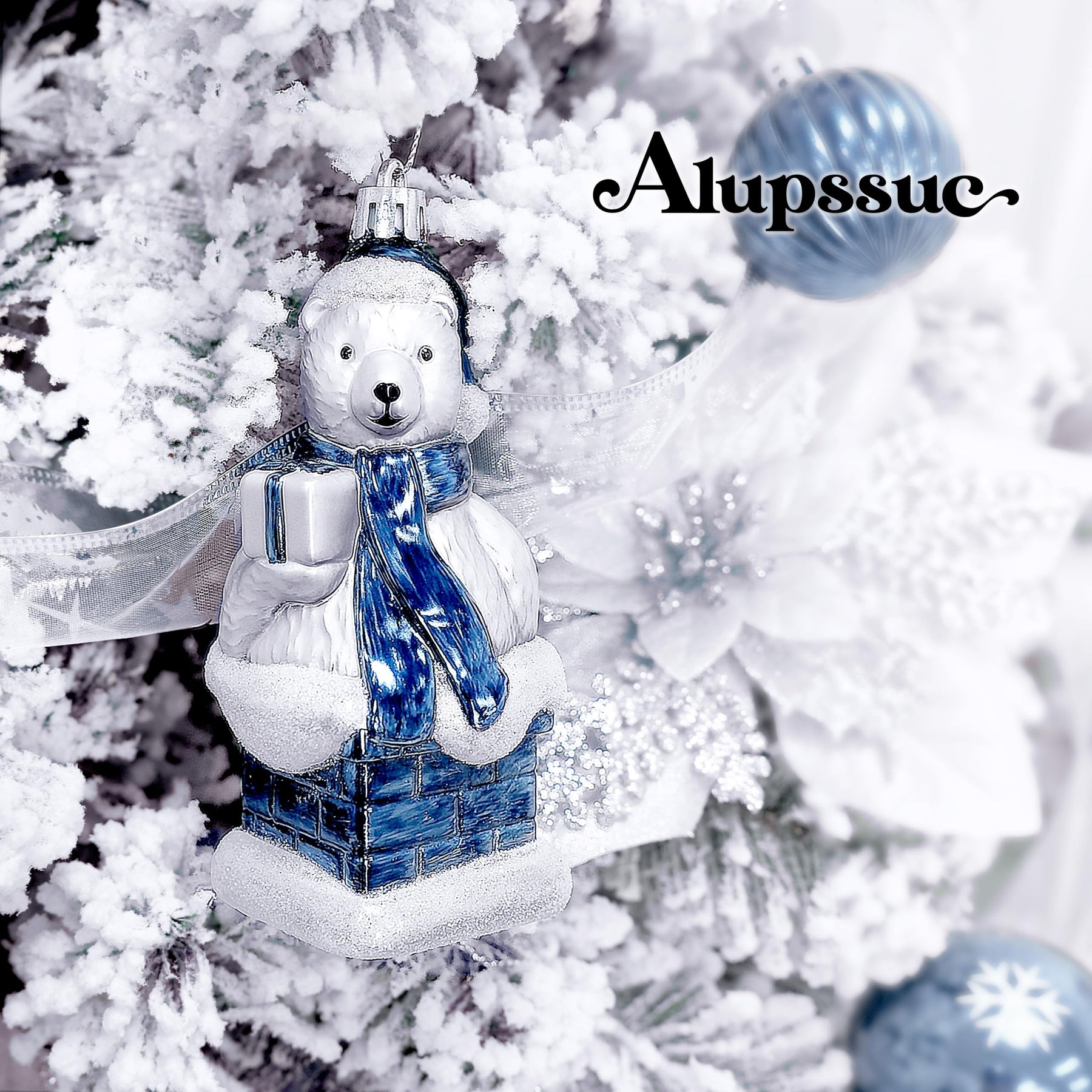 112pcs Bule and White Polar Bear Christmas Shatterproof Plastic Balls Ornaments Set