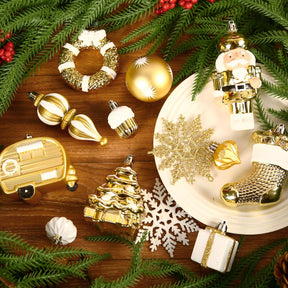 135pcs Gold and White Christmas Balls Ornaments Set