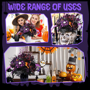 2 pcs Large Artificial Halloween Purple Fake Flower with Glitter Spider&Eyeball - SHareconn