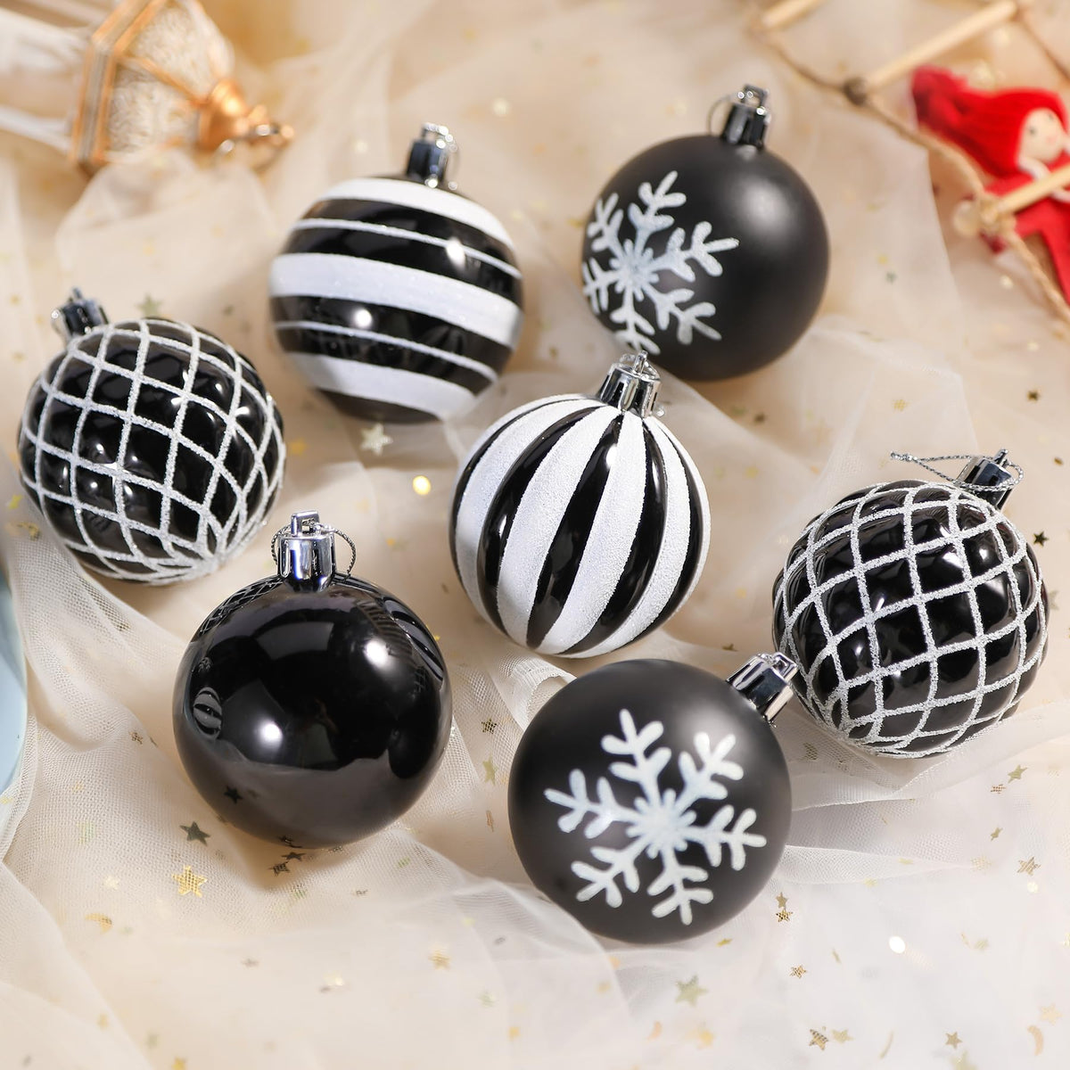 30ct 8CM Black & White Christmas Tree Balls Ornaments