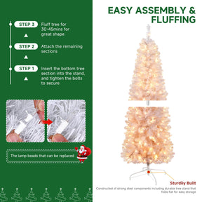 SHareconn 4ft Prelit Artificial Hinged Slim Pencil Christmas Tree with Warm White Lights, Full Branch Tips, Perfect Choice Decoration for Xmas Holiday, 4 FT, White - SHareconn