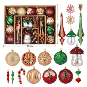 52pcs Bronze Copper Gold & Green Forest Theme Christmas Tree Ornaments Set