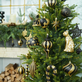 145pcs Gold and Black Christmas Balls Ornaments Set