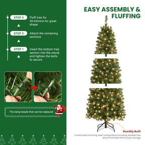 SHareconn 9ft Prelit Artificial Hinged Slim Pencil Christmas Tree with Warm White Lights, Full Branch Tips, Perfect Choice Decoration for Xmas Holiday, 9 FT, Green - SHareconn