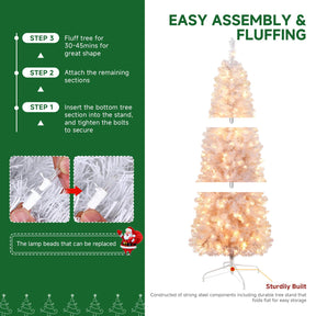 SHareconn 7.5ft Prelit Artificial Hinged Slim Pencil Christmas Tree with Warm White Lights, Full Branch Tips, Perfect Choice Decoration for Xmas Holiday, 7.5 FT, White - SHareconn