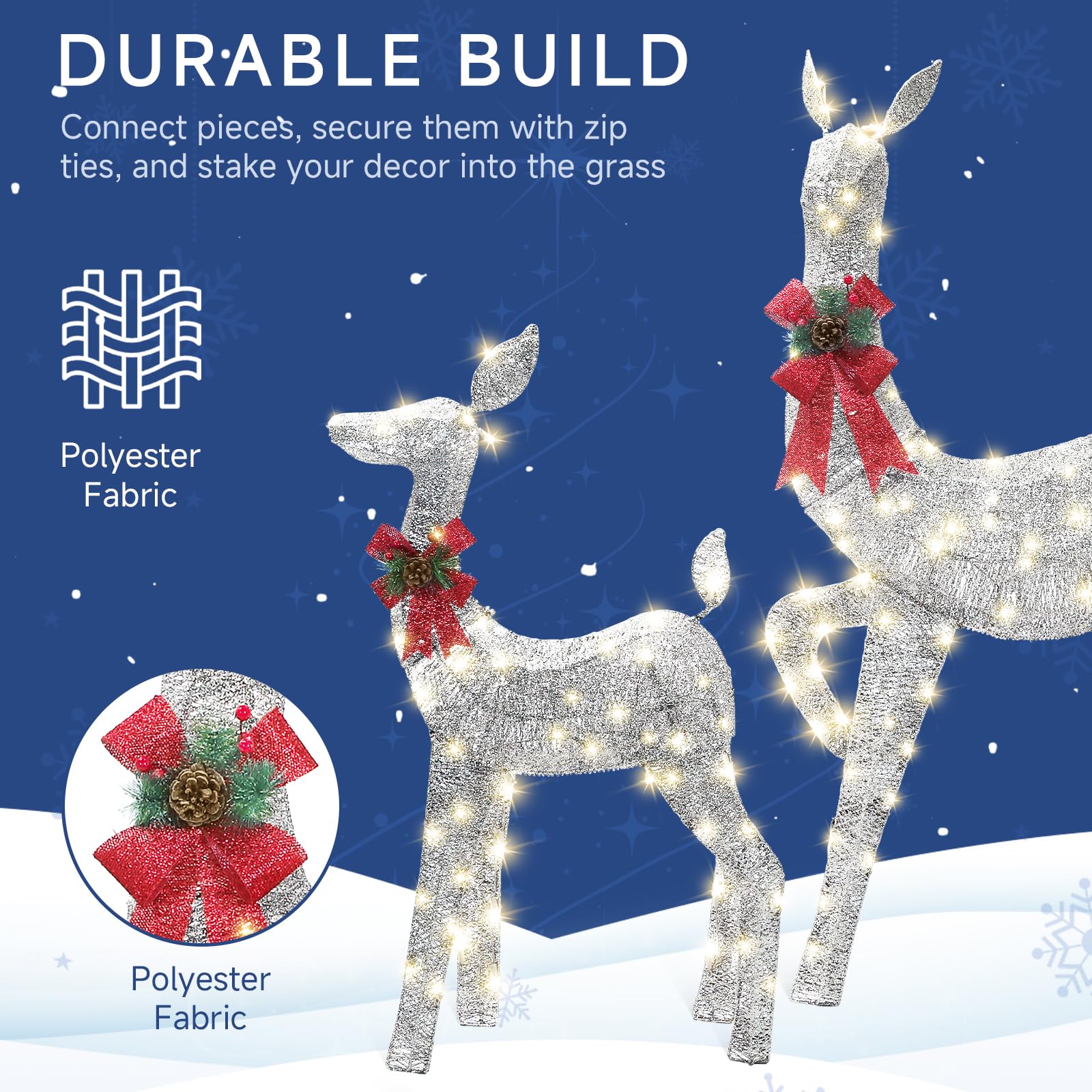 3-Piece Silvery Large Pre-Lit Christmas Deer Family Set Outdoor Yard Decorations