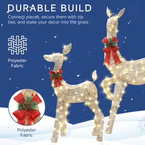 3-Piece Champagne Gold Large Pre-Lit Christmas Deer Family Set Outdoor Yard Decorations