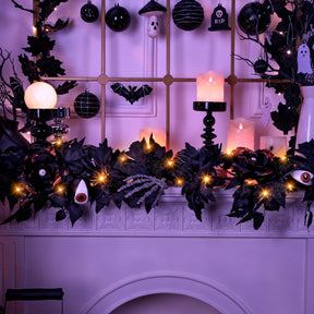 Halloween Black Garlands with Bone Claws Battery Operated Purple/Warm Pre-lit LED Lights and Time - SHareconn