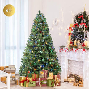 6ft Prelit Artificial Hinged Warm White & Color LED Changing Lights Christmas Tree with Remote Control