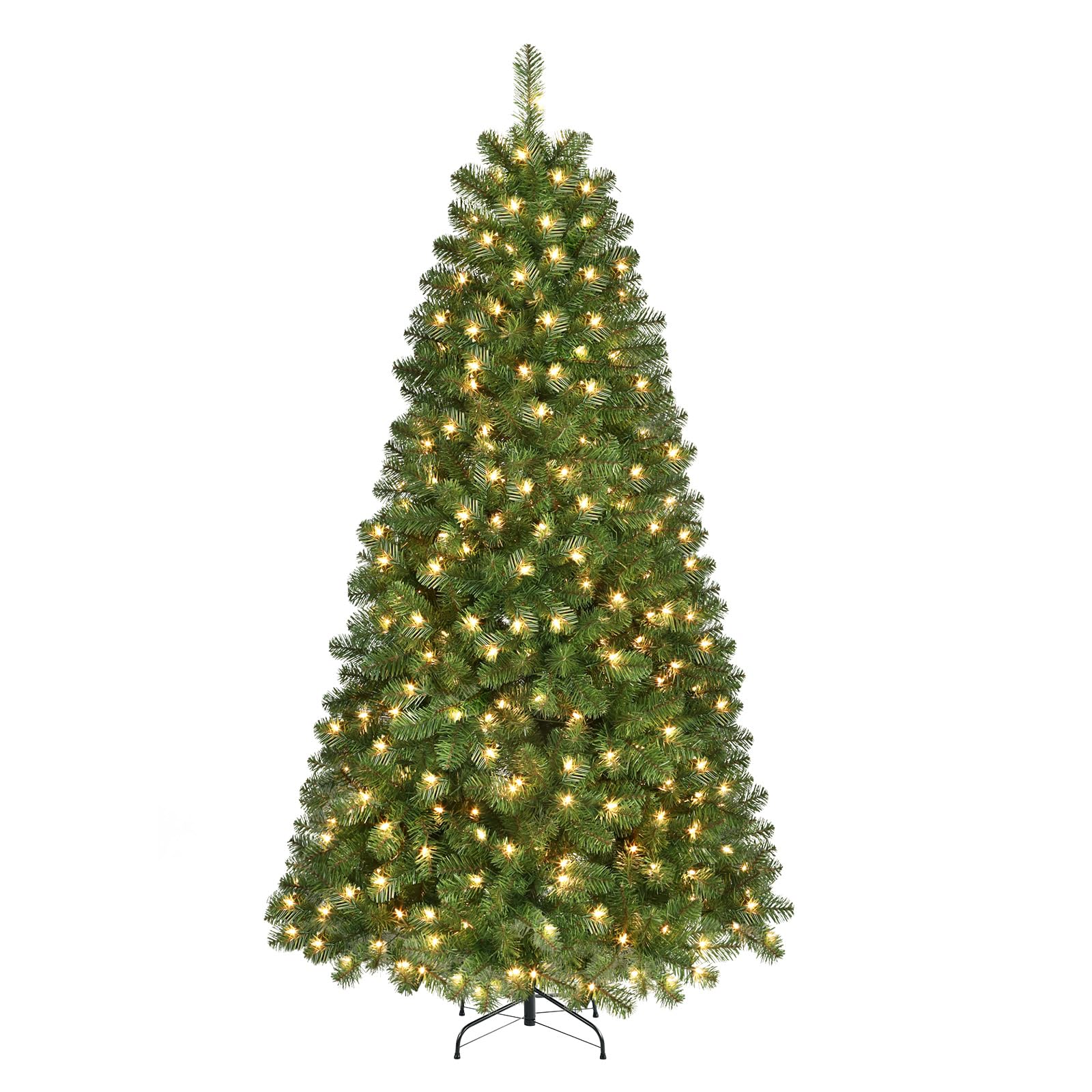 SHareconn 9ft Prelit Premium Artificial Hinged Christmas Tree with Warm White Lights, Perfect Choice for Xmas Decoration, 9 FT, Green - SHareconn