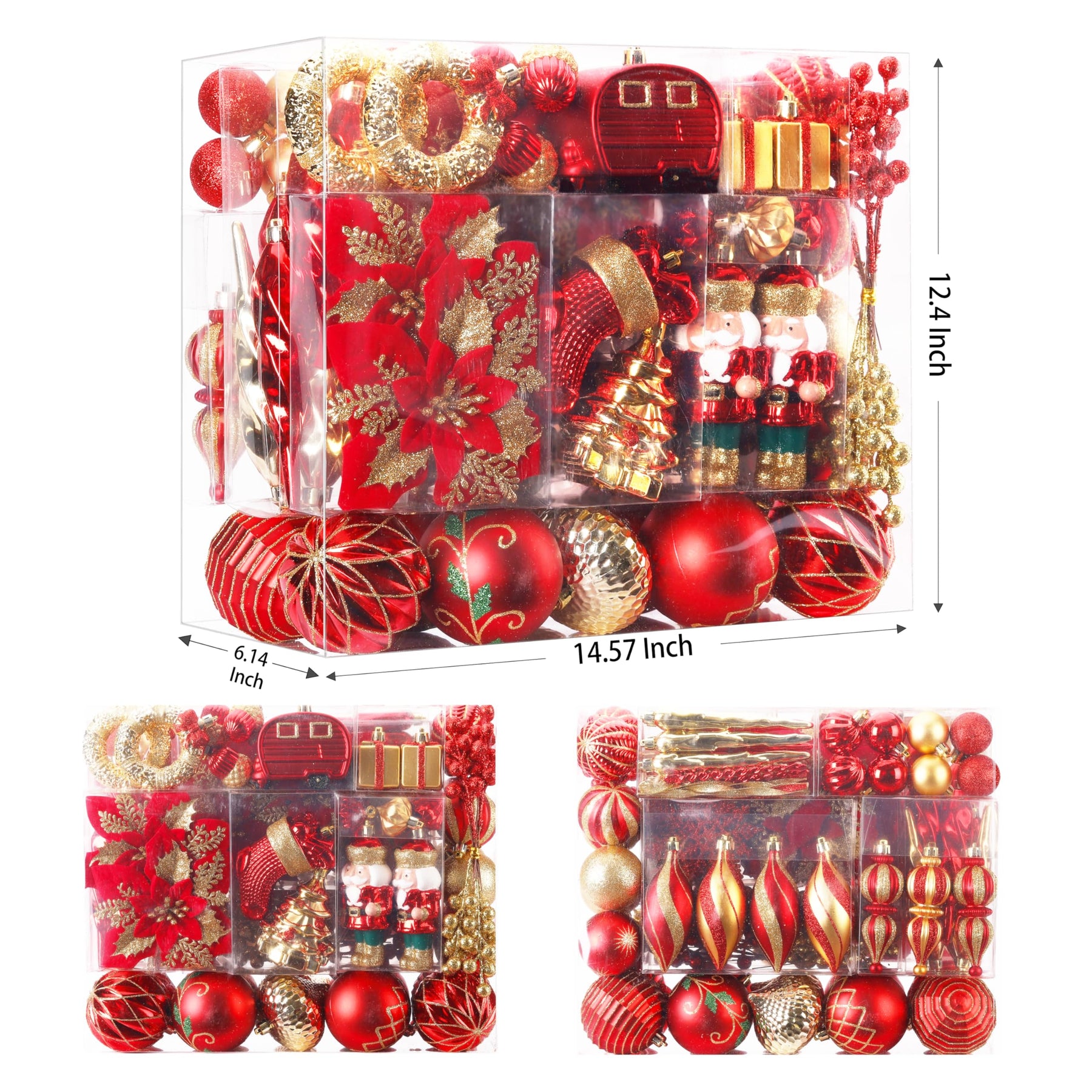 135pcs Red and Gold Christmas Balls Ornaments Set