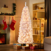 SHareconn 4ft Prelit Artificial Hinged Slim Pencil Christmas Tree with Warm White Lights, Full Branch Tips, Perfect Choice Decoration for Xmas Holiday, 4 FT, White - SHareconn