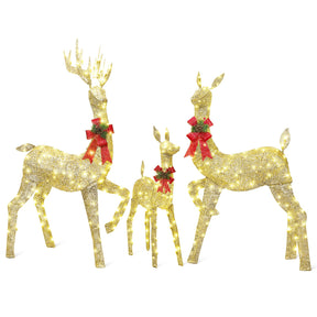 3-Piece Gold Large Pre-Lit Christmas Deer Family Set Outdoor Yard Decorations