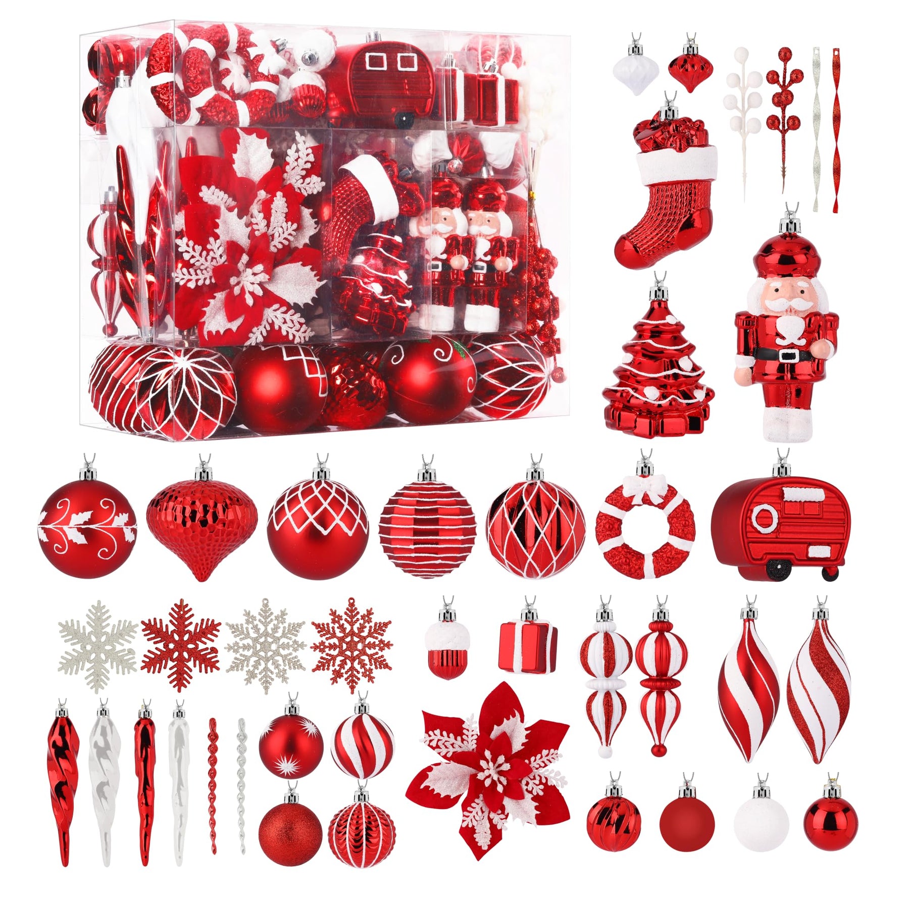 135pcs Red and White Christmas Balls Ornaments Set