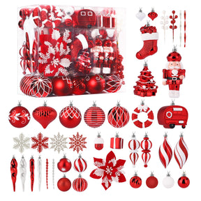 135pcs Red and White Christmas Balls Ornaments Set