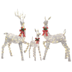 3-Piece Silvery Large Pre-Lit Christmas Deer Family Set Outdoor Yard Decorations